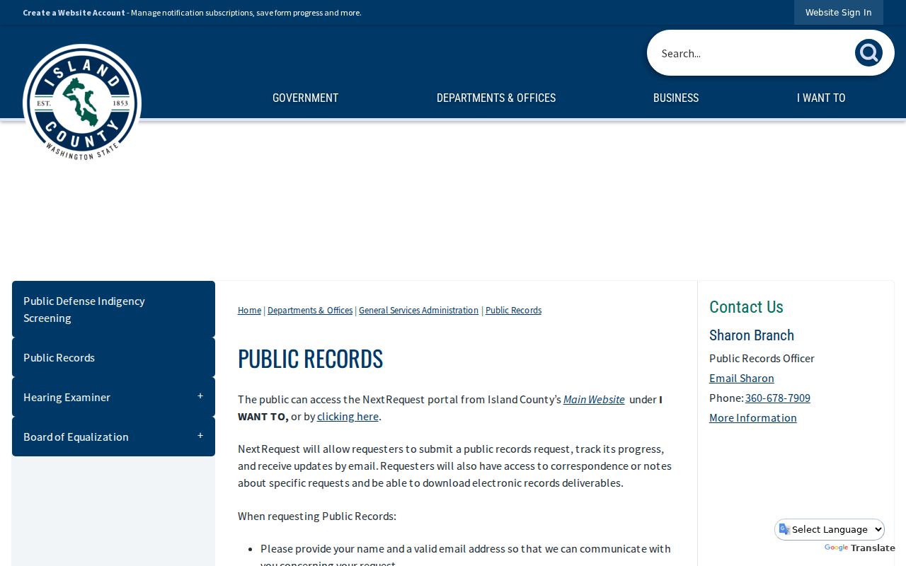 Island County criminal history NextRequest instructions