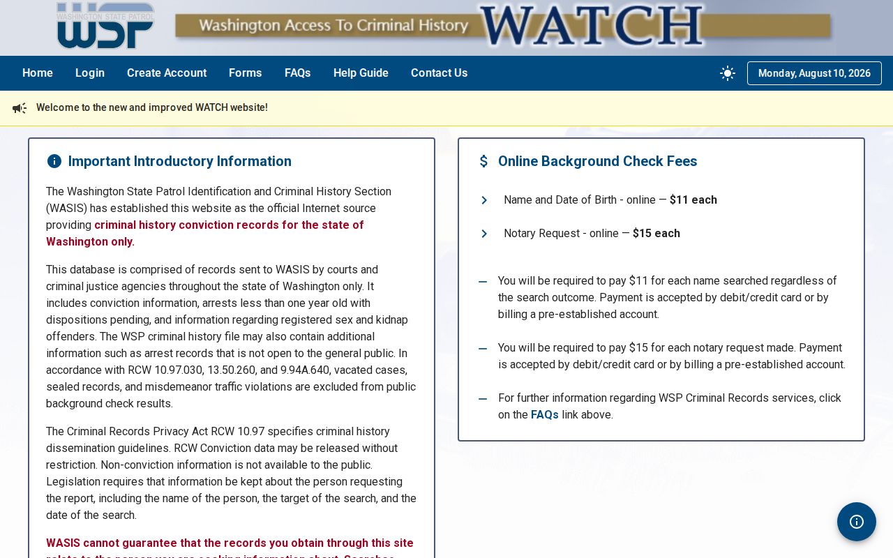 Island County criminal history WATCH search interface