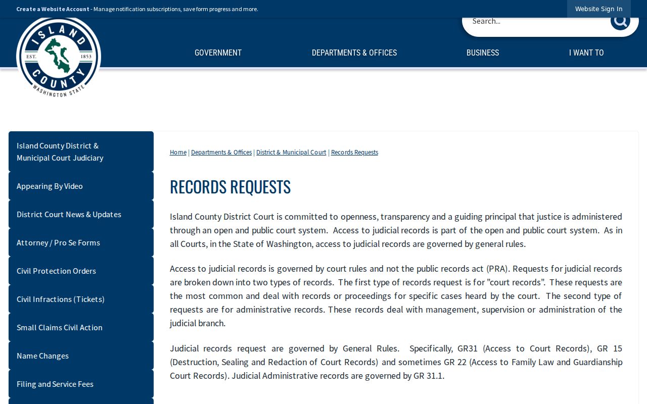 Island County criminal court records request options