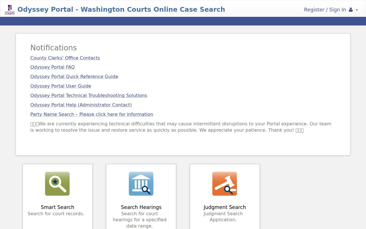 Island County criminal court case search in Odyssey Portal