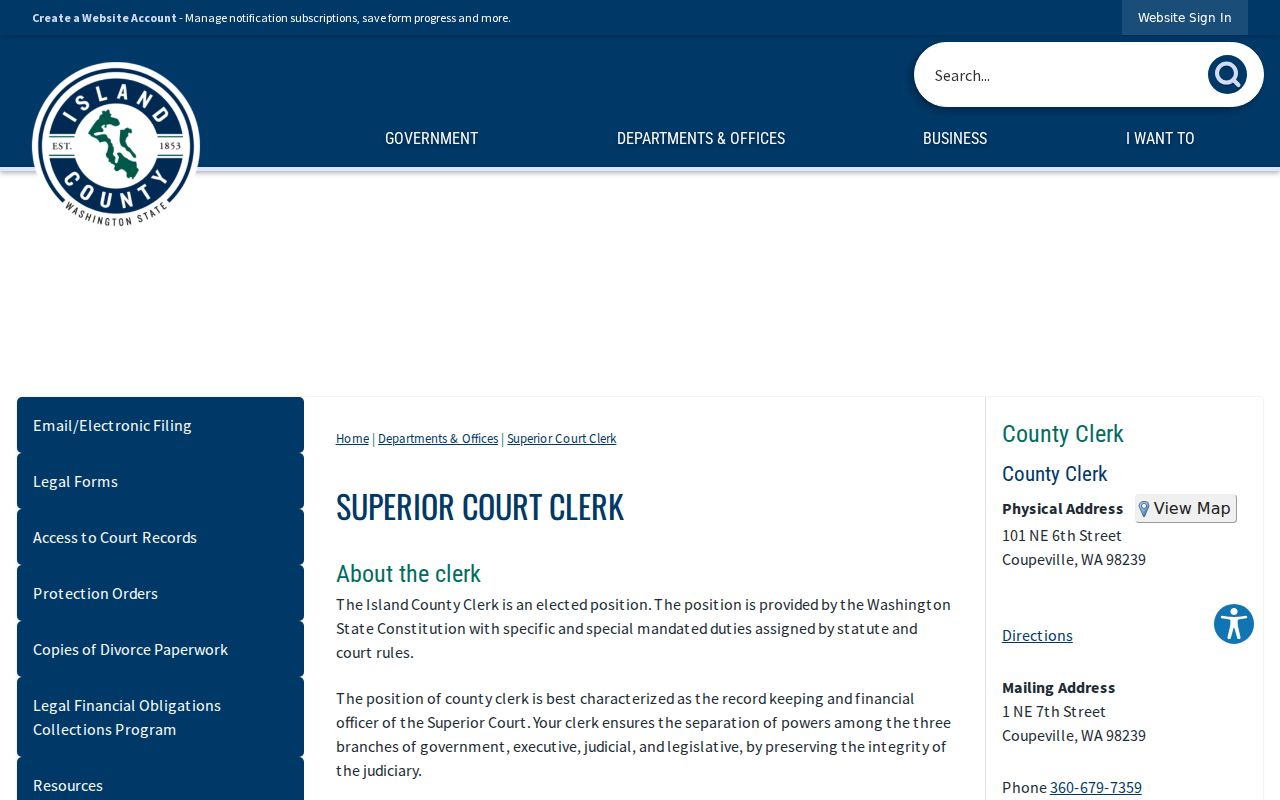 Island County Superior Court criminal case records clerk