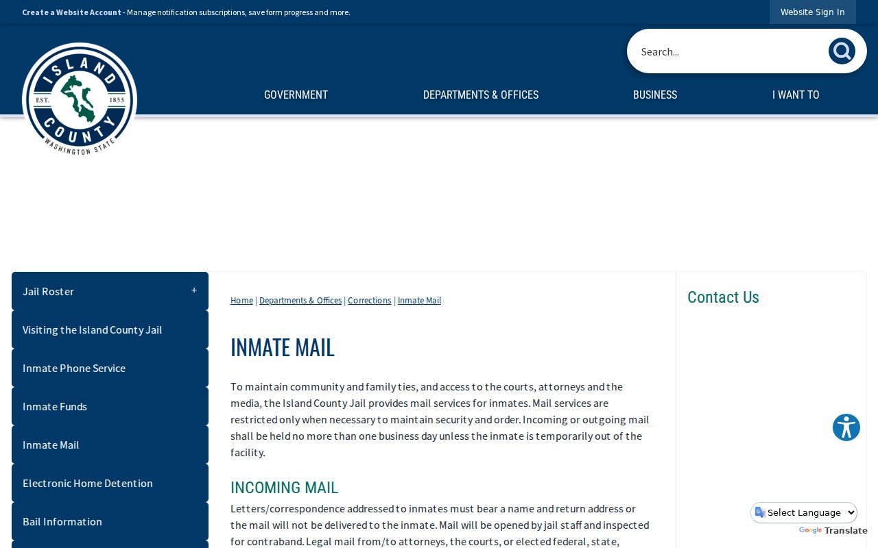 Langley criminal custody records and Island County inmate mail rules
