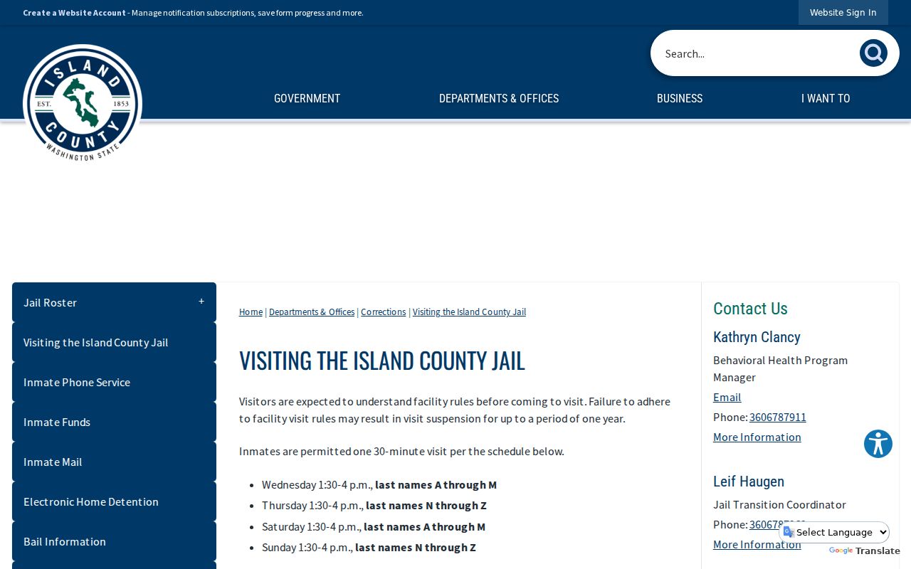 Langley criminal booking records and Island County jail visitation information